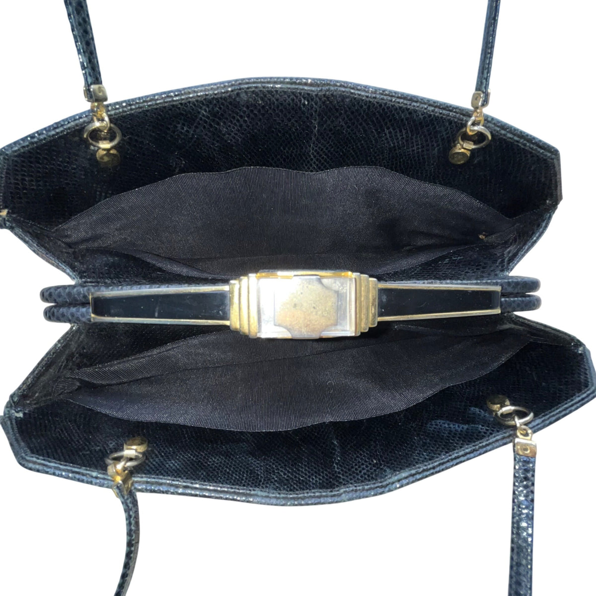 Vintage 80s Judith Leiber Black Snakeskin Leather Gold Hardware Shoulder Bag