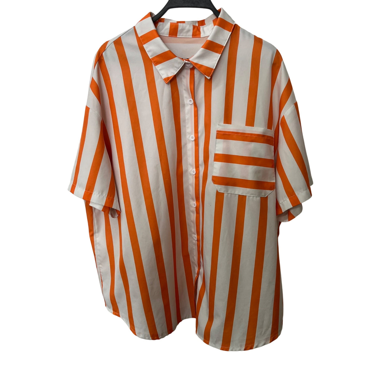 Shein Curve Womens Orange & White Striped Button-Up Short-Sleeve Shirt Size 1XL