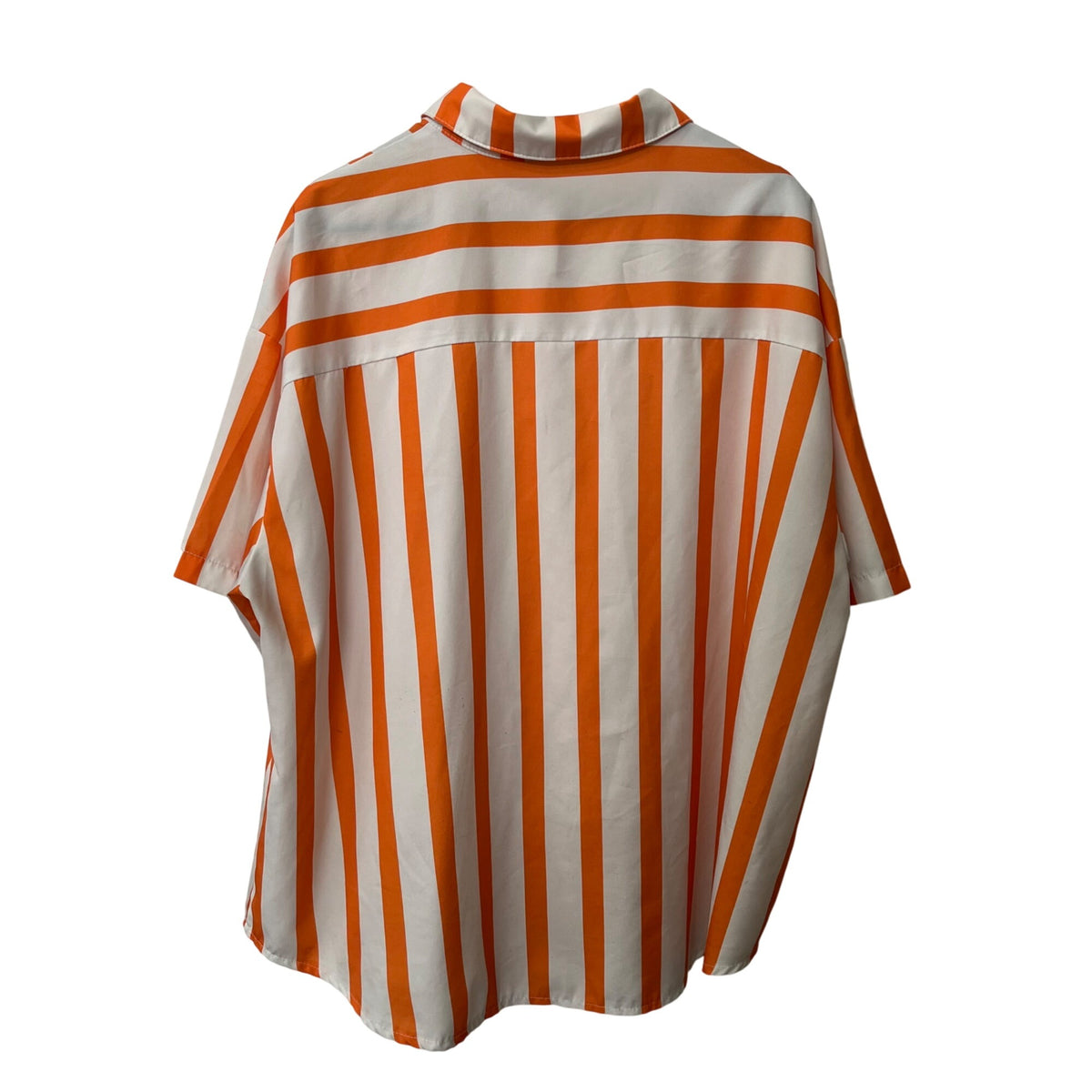 Shein Curve Womens Orange & White Striped Button-Up Short-Sleeve Shirt Size 1XL