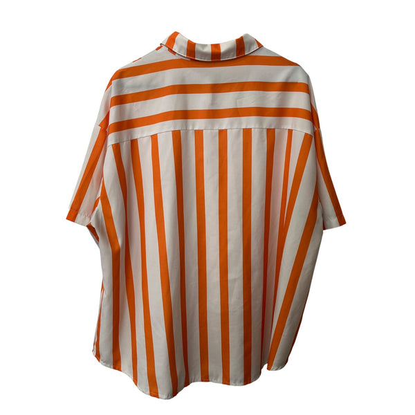 Shein Curve Womens Orange & White Striped Button-Up Short-Sleeve Shirt Size 1XL