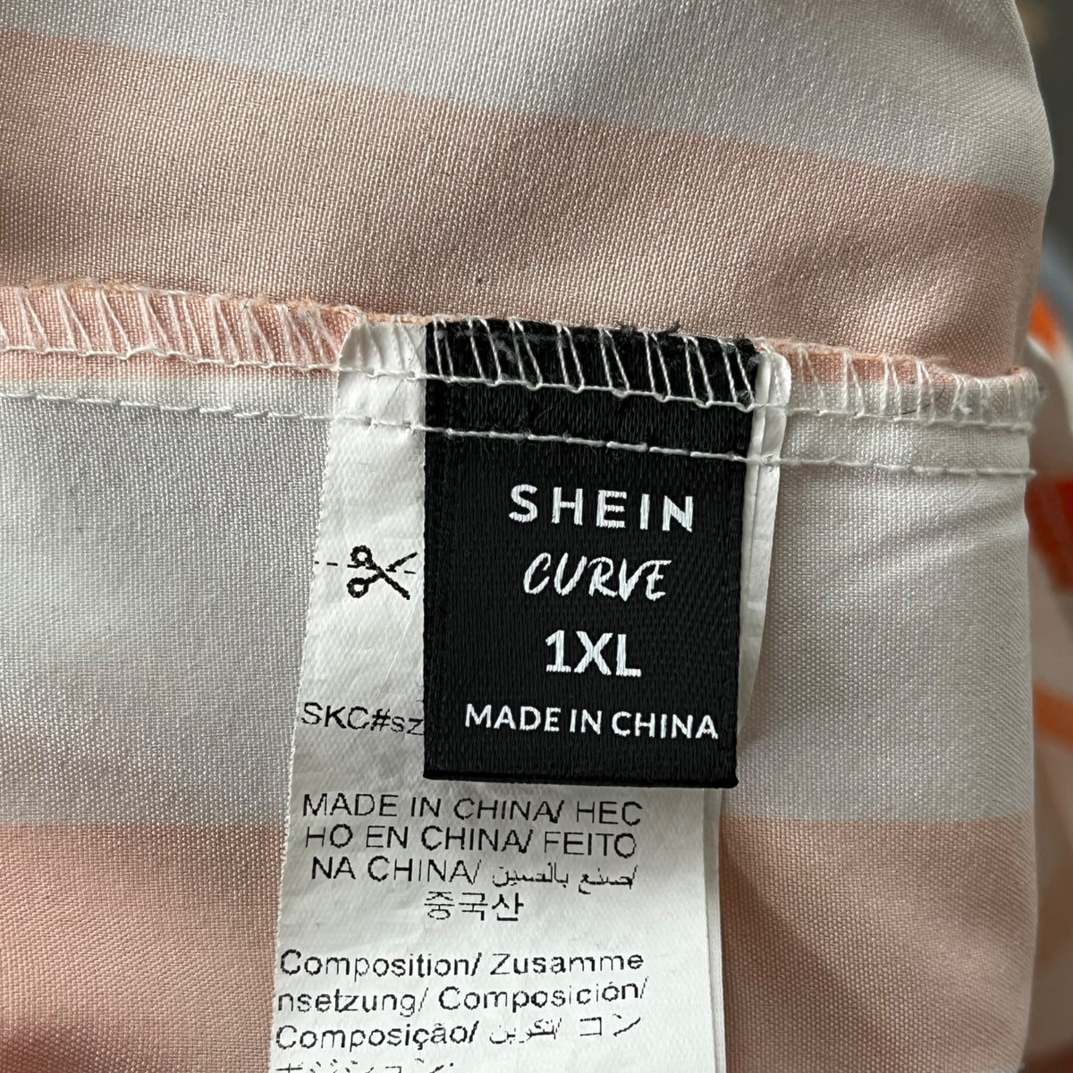Shein Curve Womens Orange & White Striped Button-Up Short-Sleeve Shirt Size 1XL