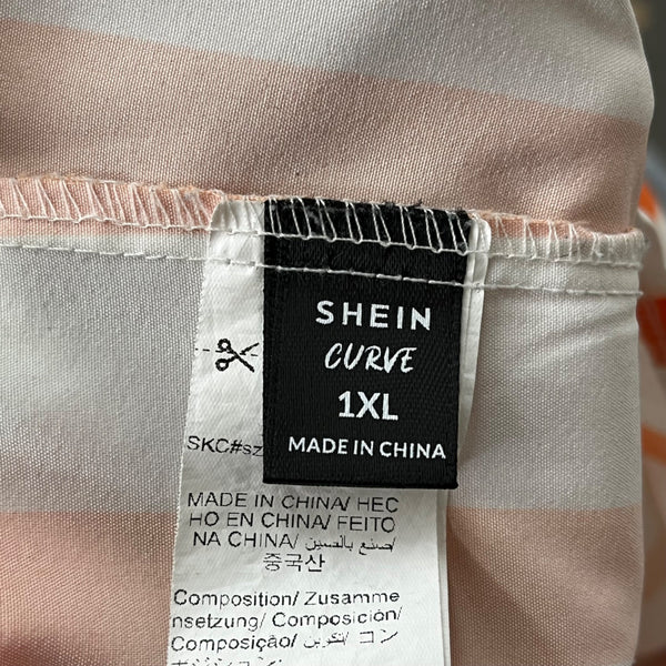 Shein Curve Womens Orange & White Striped Button-Up Short-Sleeve Shirt Size 1XL