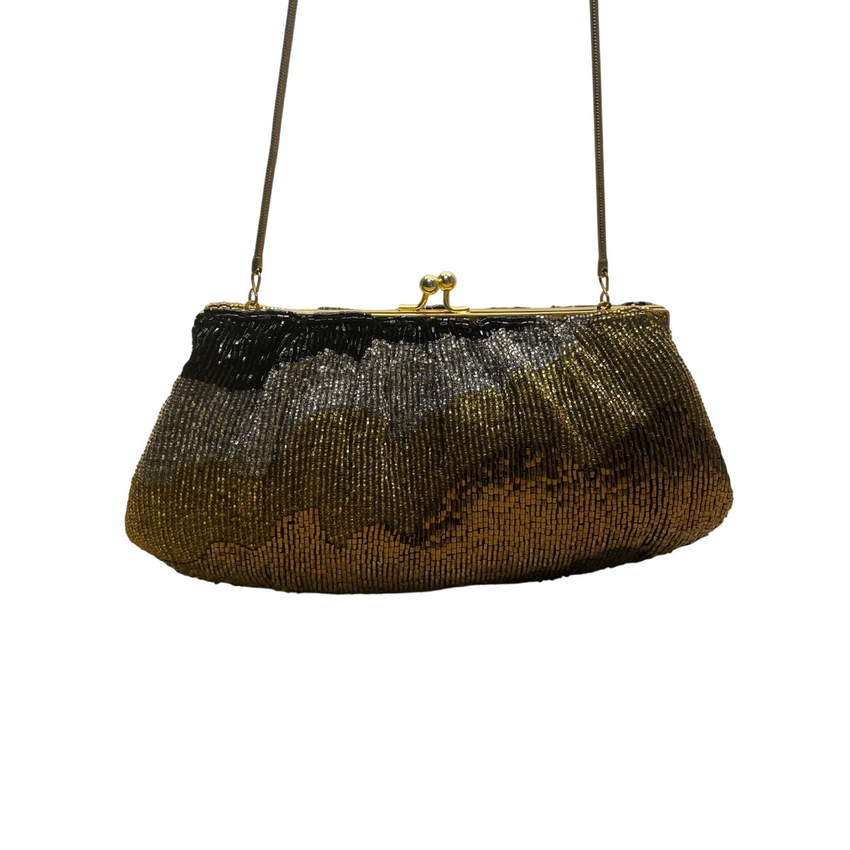 Vintage Geromes Women’s Gold/Black Beaded Clasp Closure Evening Clutch Bag