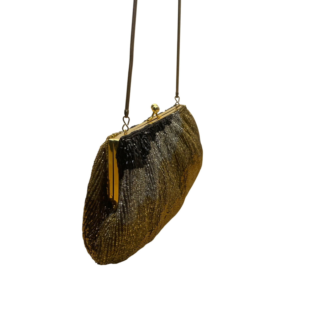 Vintage Geromes Women’s Gold/Black Beaded Clasp Closure Evening Clutch Bag