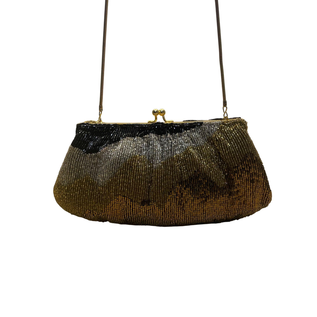 Vintage Geromes Women’s Gold/Black Beaded Clasp Closure Evening Clutch Bag