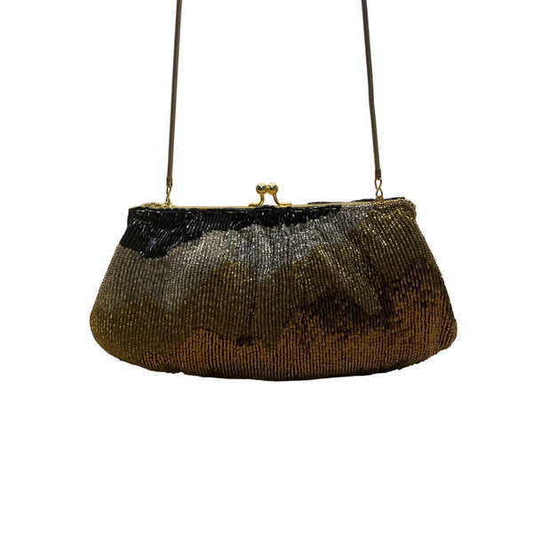 Vintage Geromes Women’s Gold/Black Beaded Clasp Closure Evening Clutch Bag