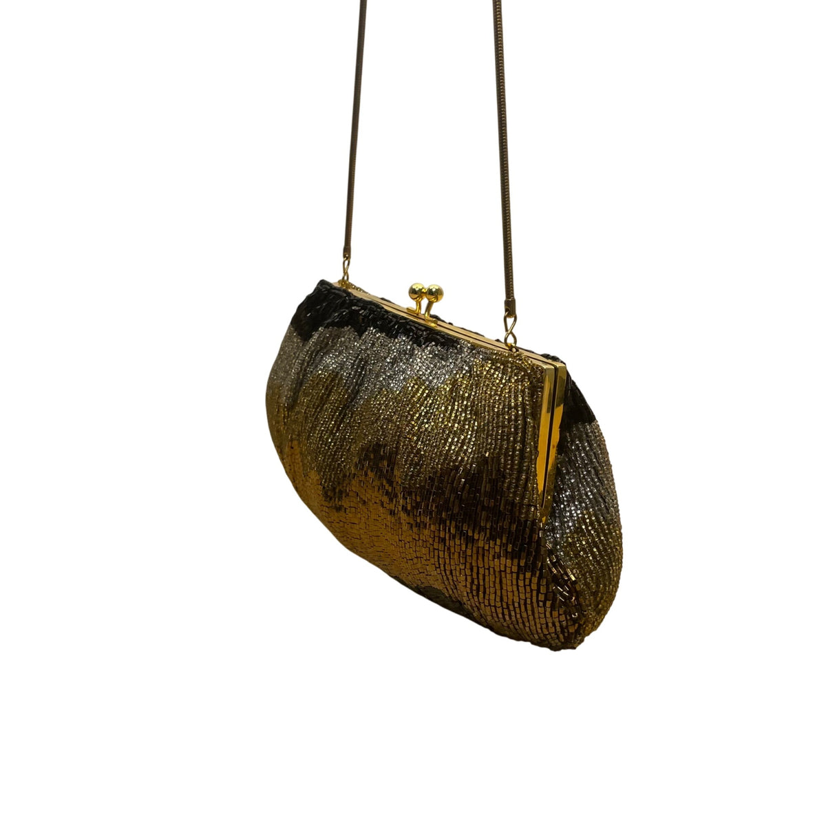 Vintage Geromes Women’s Gold/Black Beaded Clasp Closure Evening Clutch Bag