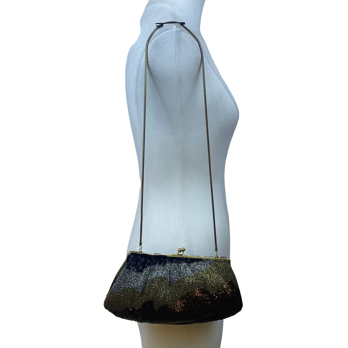 Vintage Geromes Women’s Gold/Black Beaded Clasp Closure Evening Clutch Bag