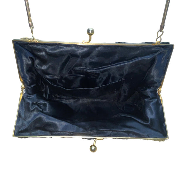 Vintage Geromes Women’s Gold/Black Beaded Clasp Closure Evening Clutch Bag