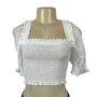 H&M Conscious Choice Womens White Smocked Crop Top W Puff Sleeves Sz XS - New