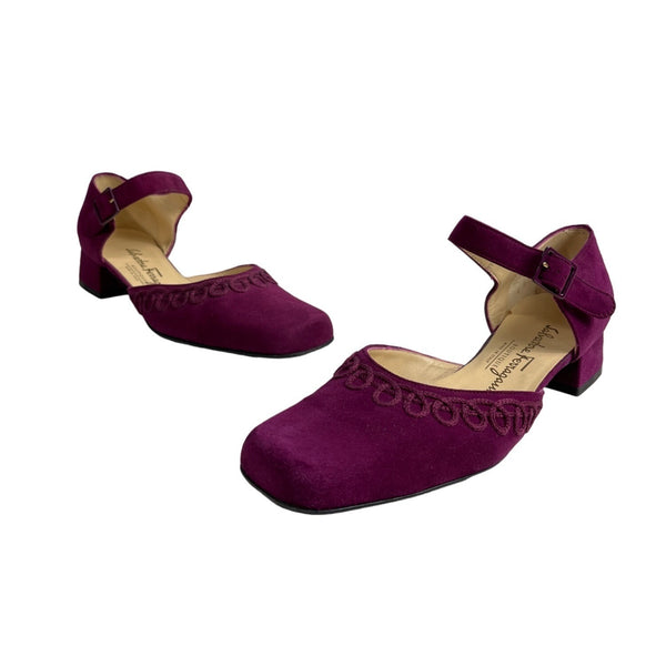 Salvatore Ferragamo Women's Vino Suede Simona Mid Heel Shoes Sz 7.5B -  Original Box