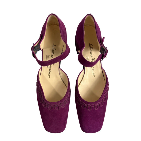 Salvatore Ferragamo Women's Vino Suede Simona Mid Heel Shoes Sz 7.5B -  Original Box