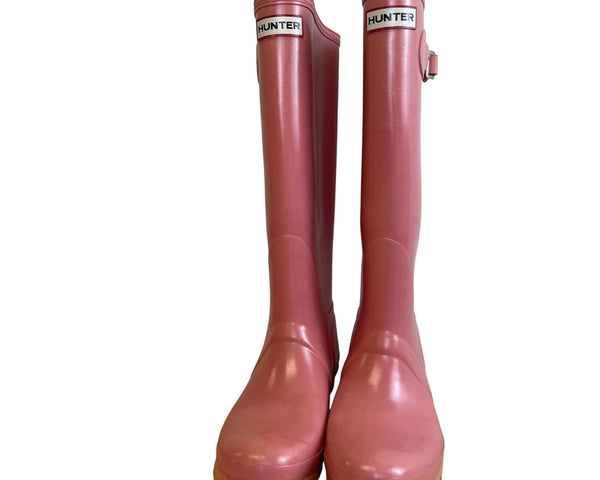 Hunter Womens Pink Gloss Rain Boots Size 7 Durable Waterproof Tall Stylish Practical
