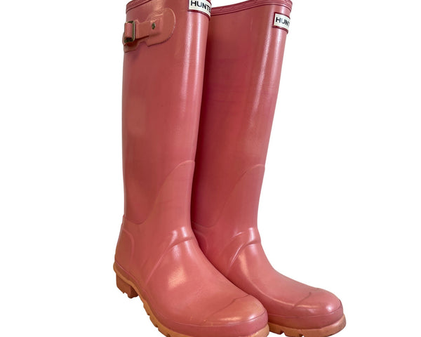 Hunter Womens Pink Gloss Rain Boots Size 7 Durable Waterproof Tall Stylish Practical