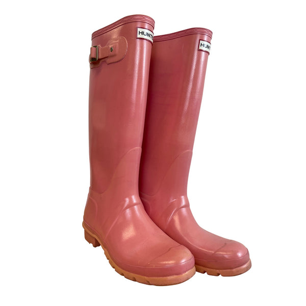 Hunter Womens Pink Gloss Rain Boots Size 7 Durable Waterproof Tall Stylish Practical