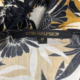 Kobi Halperin Black & Yellow Floral Print Blouse With Bell Sleeves Womens Size M