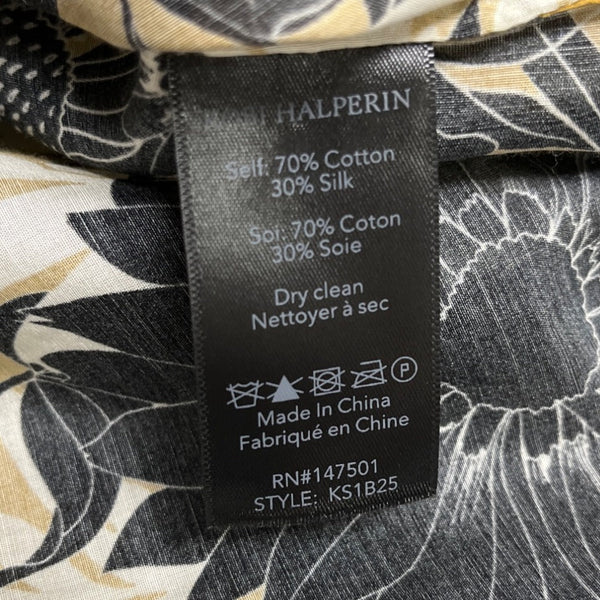 Kobi Halperin Black & Yellow Floral Print Blouse With Bell Sleeves Womens Size M