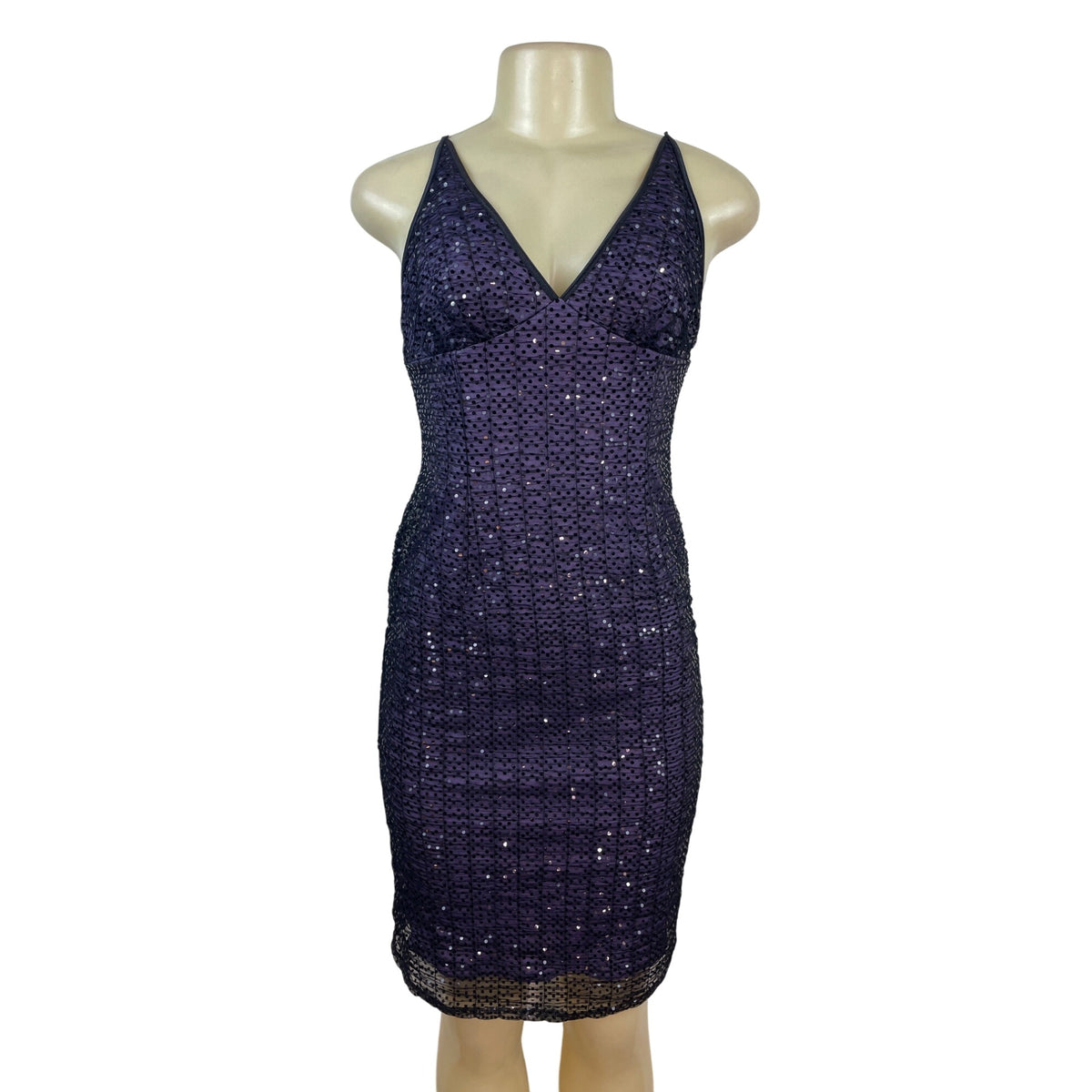 Papell Boutique Evening Purple Sequin Sleeveless Bodycon Dress Size 4