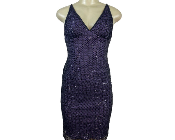 Papell Boutique Evening Purple Sequin Sleeveless Bodycon Dress Size 4