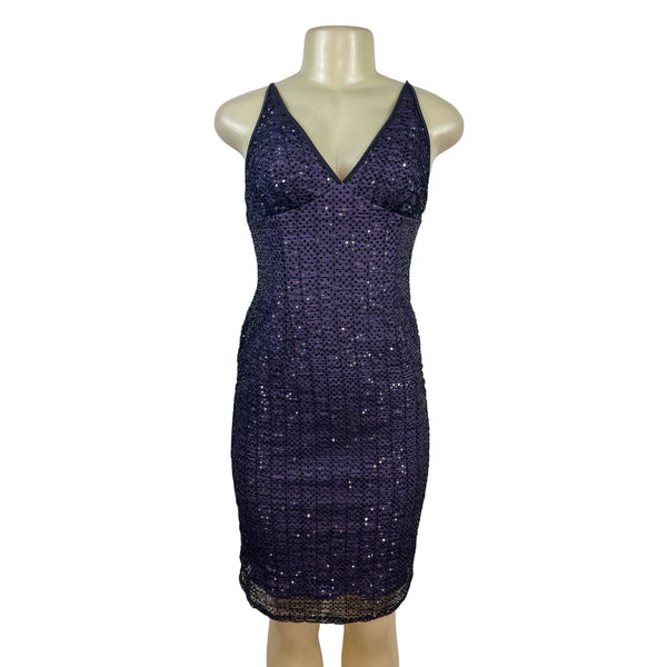 Papell Boutique Evening Purple Sequin Sleeveless Bodycon Dress Size 4