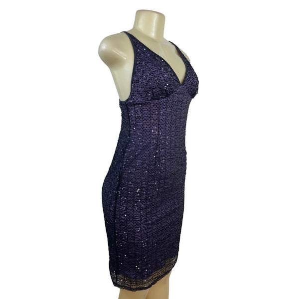 Papell Boutique Evening Purple Sequin Sleeveless Bodycon Dress Size 4