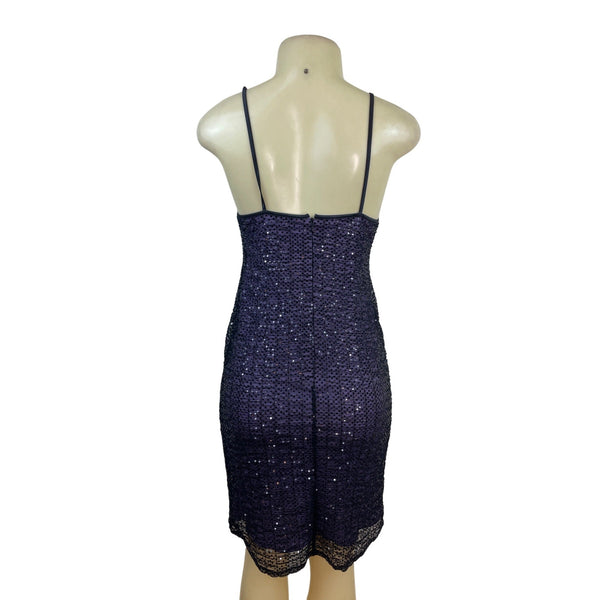 Papell Boutique Evening Purple Sequin Sleeveless Bodycon Dress Size 4