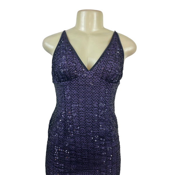 Papell Boutique Evening Purple Sequin Sleeveless Bodycon Dress Size 4