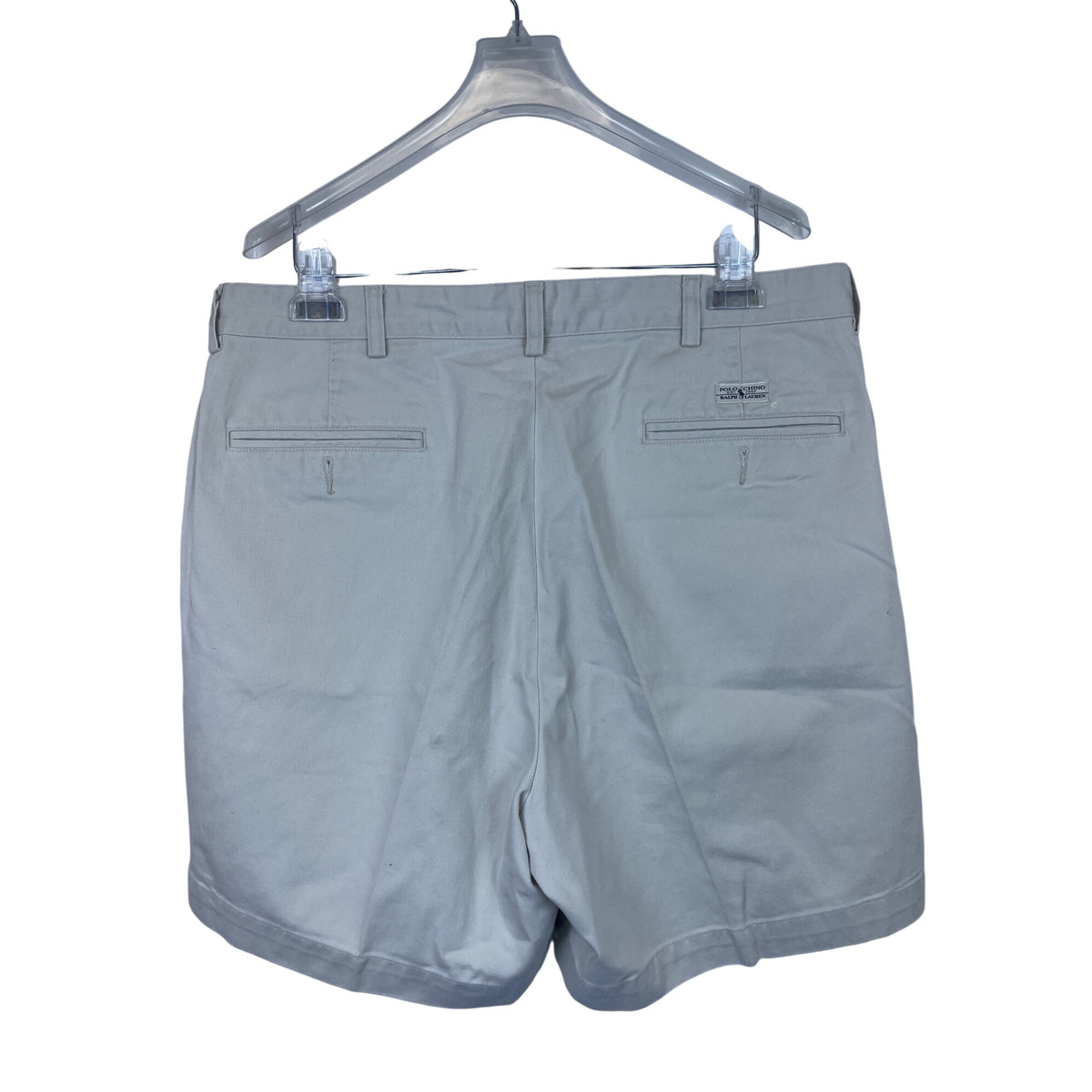 Ralph Lauren Mens Tan Cotton Chino Shorts Pleated Back Pockets Made In Mexico Size 35