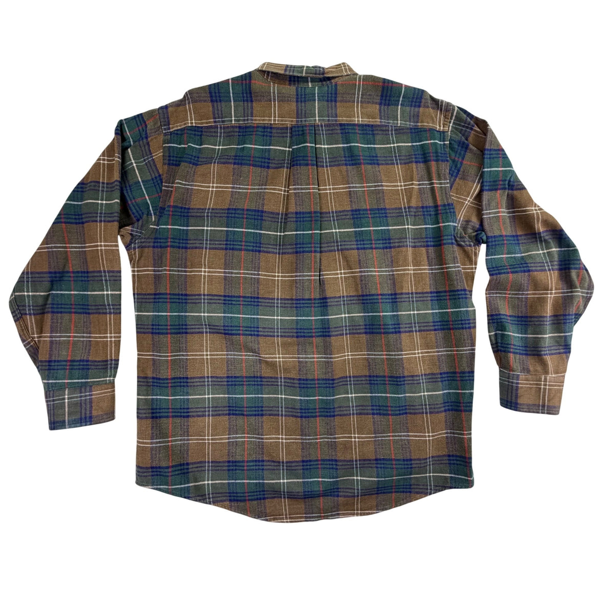 Lands End Mens Green/Brown Cotton Plaid Shirt Button-Up Long Sleeve Sz L