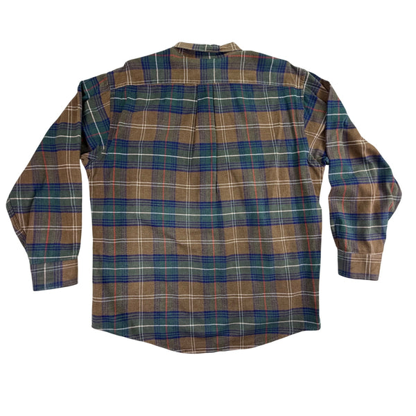 Lands End Mens Green/Brown Cotton Plaid Shirt Button-Up Long Sleeve Sz L