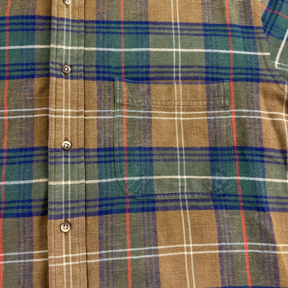 Lands End Mens Green/Brown Cotton Plaid Shirt Button-Up Long Sleeve Sz L
