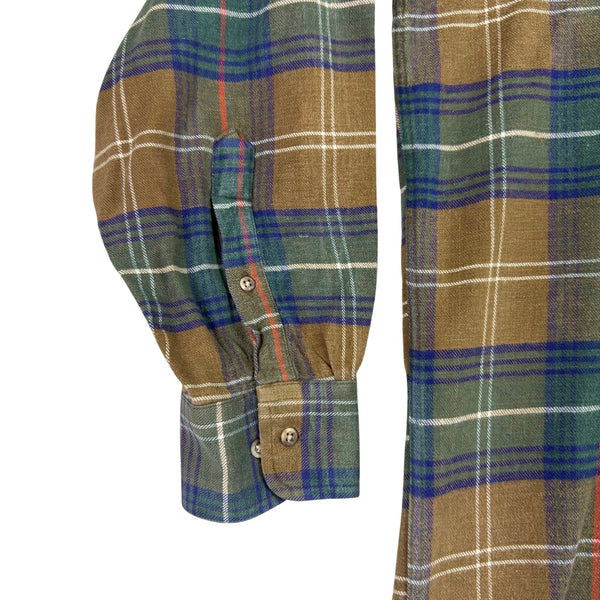 Lands End Mens Green/Brown Cotton Plaid Shirt Button-Up Long Sleeve Sz L