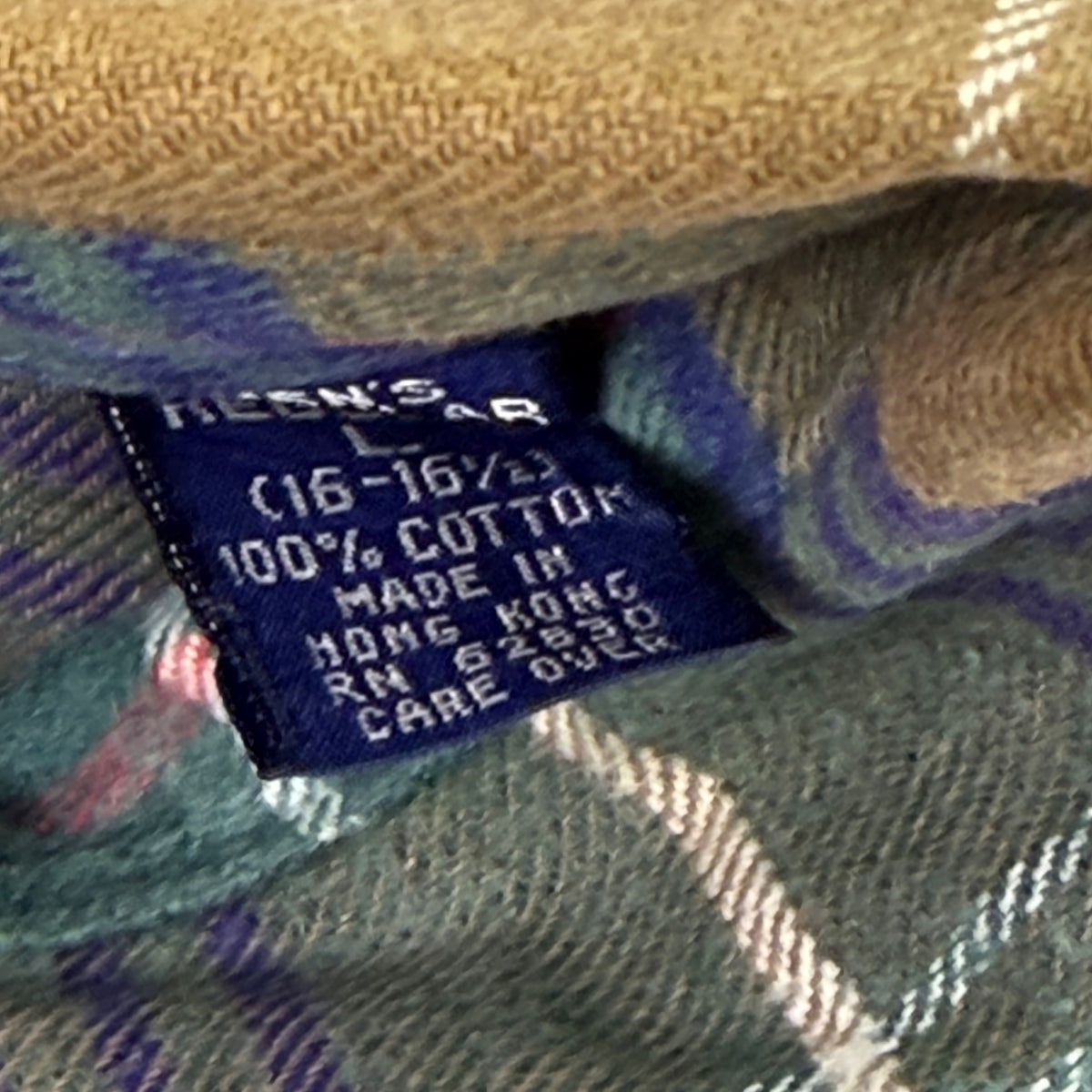 Lands End Mens Green/Brown Cotton Plaid Shirt Button-Up Long Sleeve Sz L