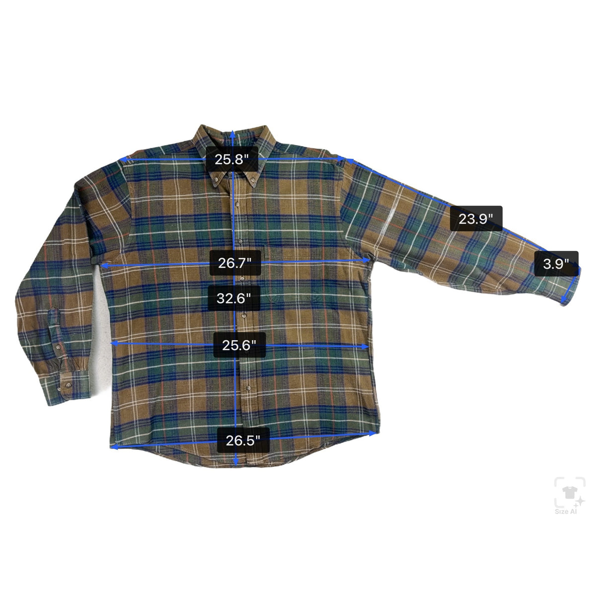 Lands End Mens Green/Brown Cotton Plaid Shirt Button-Up Long Sleeve Sz L