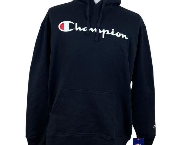 Champion Mens Black Fleece Hoodie Pullover Logo Graphic Long Sleeve Sz XL - New