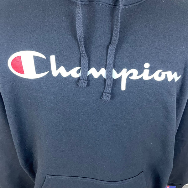 Champion Mens Black Fleece Hoodie Pullover Logo Graphic Long Sleeve Sz XL - New