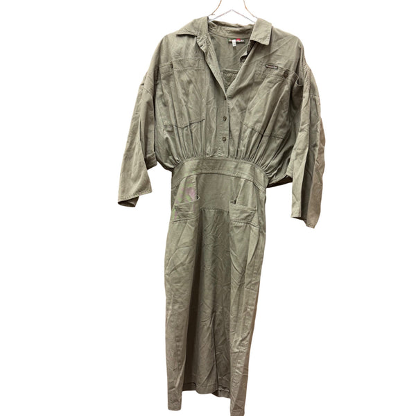 Outback Red Womens Olive Green Cotton Jumpsuit Utility Style Button Front Long-Sleeve OS