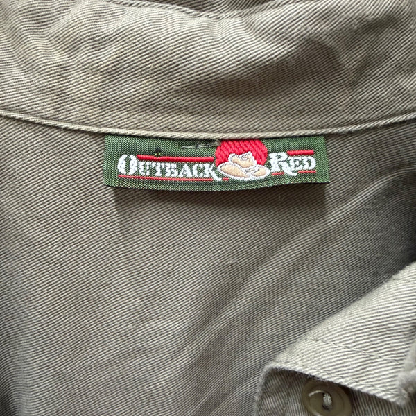 Outback Red Womens Olive Green Cotton Jumpsuit Utility Style Button Front Long-Sleeve OS