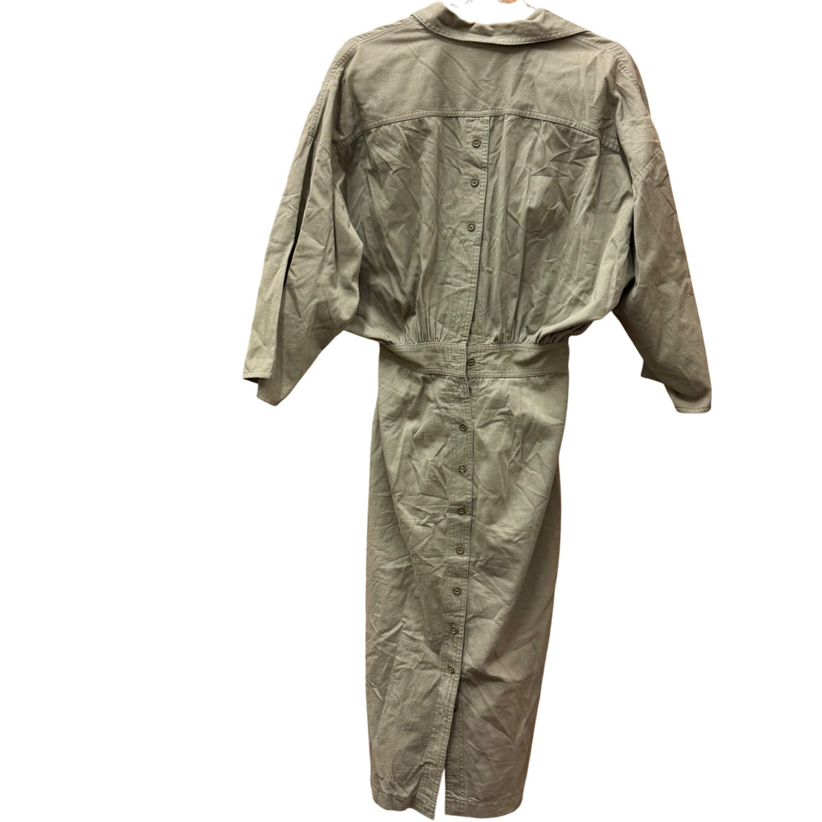 Outback Red Womens Olive Green Cotton Jumpsuit Utility Style Button Front Long-Sleeve OS