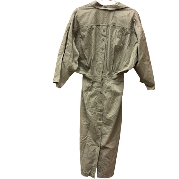 Outback Red Womens Olive Green Cotton Jumpsuit Utility Style Button Front Long-Sleeve OS