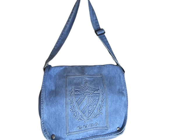 Little Havana Women's Blue Cuban Coat Of Arms Fold Over Messenger Bag - NWT