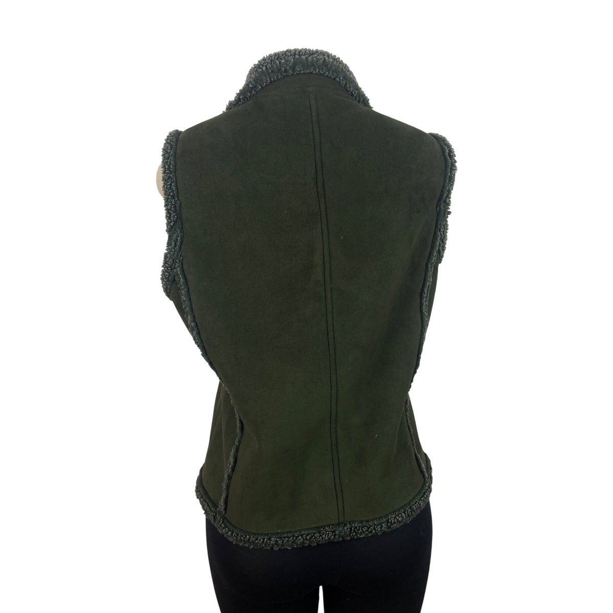 L.L. Bean Womens Olive Green Sherpa Lined Button-Down Vest Size S