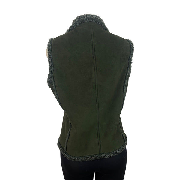 L.L. Bean Womens Olive Green Sherpa Lined Button-Down Vest Size S