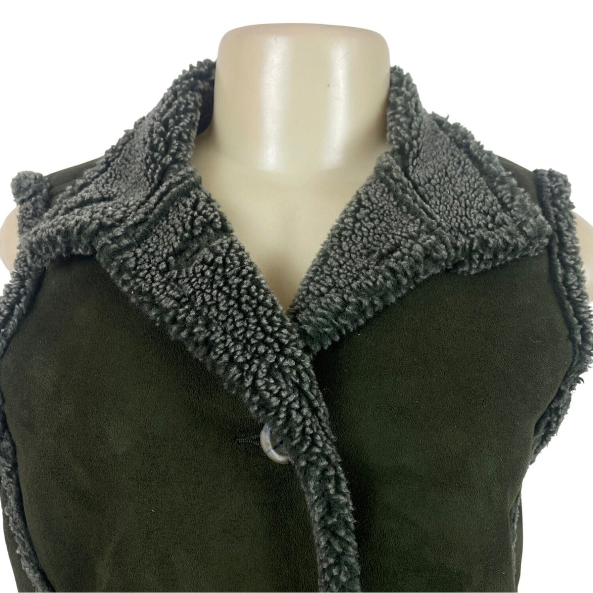 L.L. Bean Womens Olive Green Sherpa Lined Button-Down Vest Size S