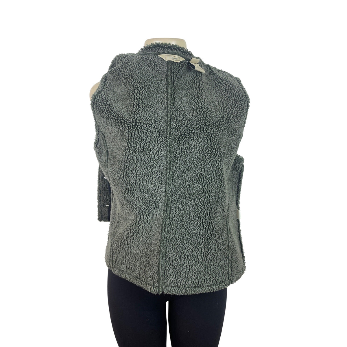 L.L. Bean Womens Olive Green Sherpa Lined Button-Down Vest Size S