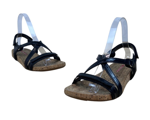 Prada Sport Black Patent Leather & Cork Sole Slingback Sandals Women's Sz 38