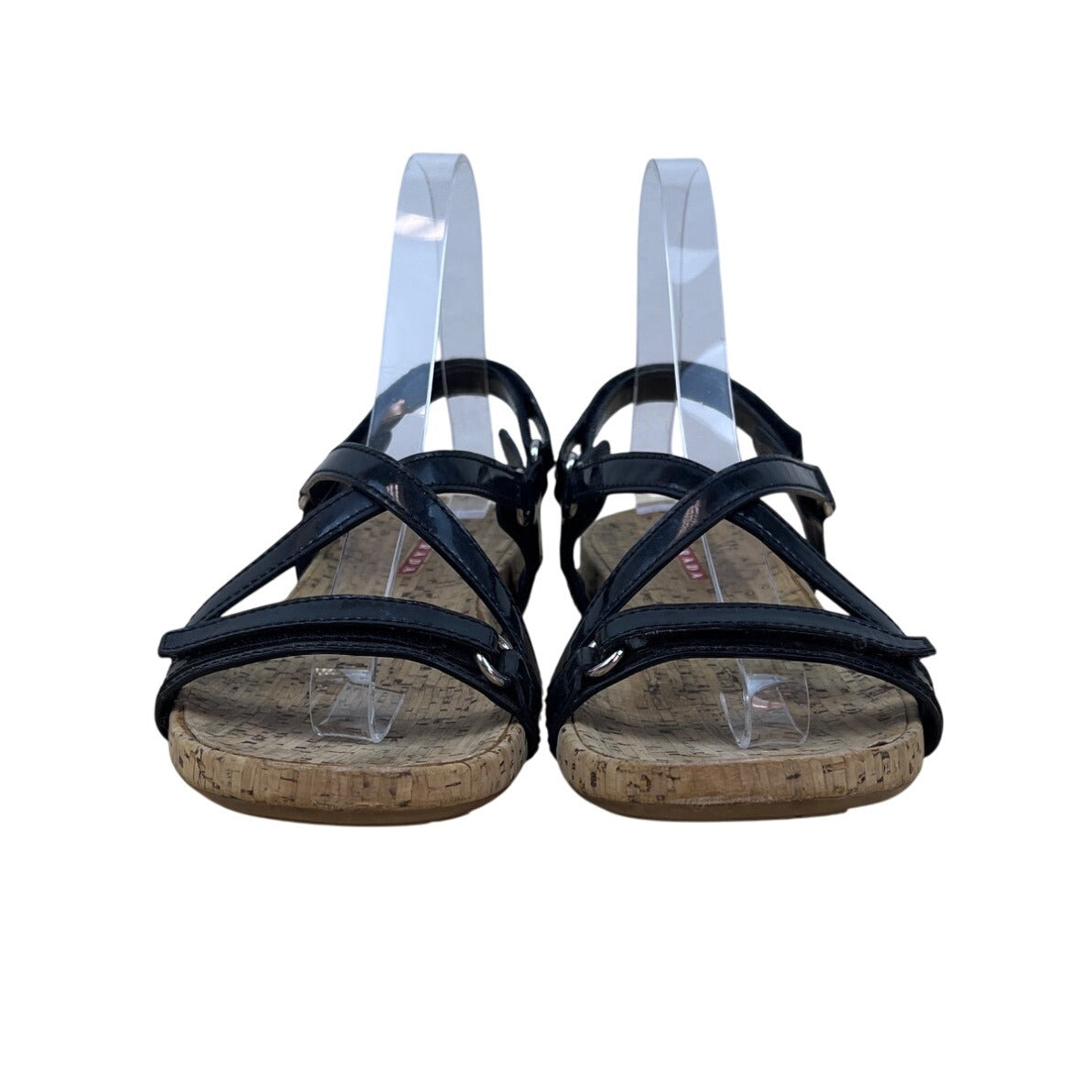Prada Sport Black Patent Leather & Cork Sole Slingback Sandals Women's Sz 38