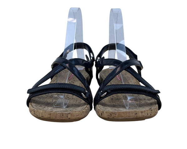 Prada Sport Black Patent Leather & Cork Sole Slingback Sandals Women's Sz 38