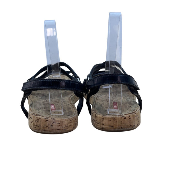 Prada Sport Black Patent Leather & Cork Sole Slingback Sandals Women's Sz 38