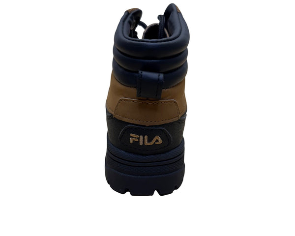 Fila Kids Black & Brown Leather Hiking Boots Size 2 Durable Outdoor Footwear Lace-Up